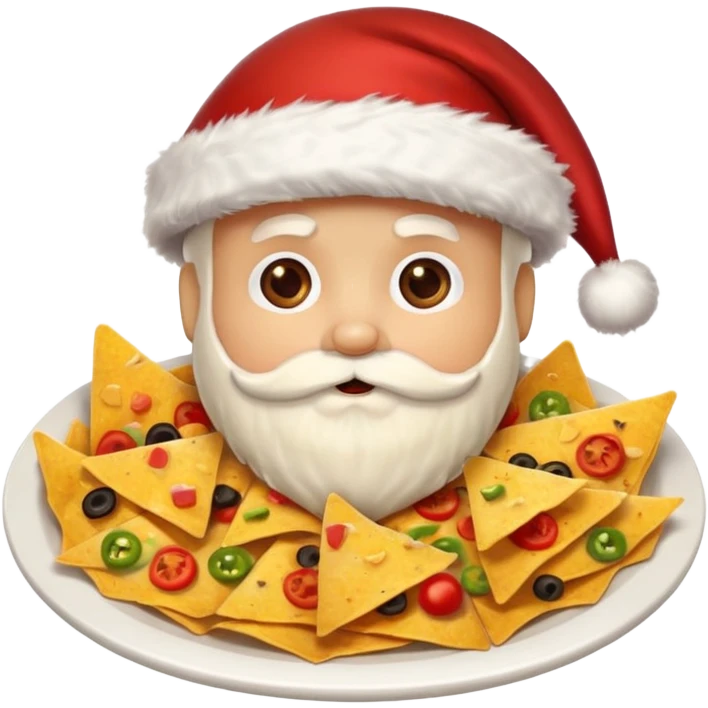 A plate of nachos wearing a Santa hat emoji