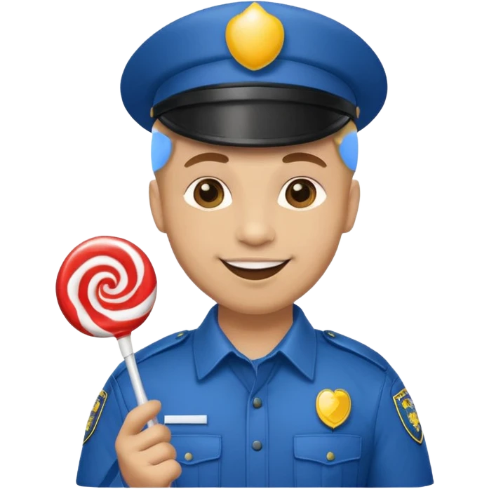 security guard head, birthday hat, holding a lollipop, smiling emoji