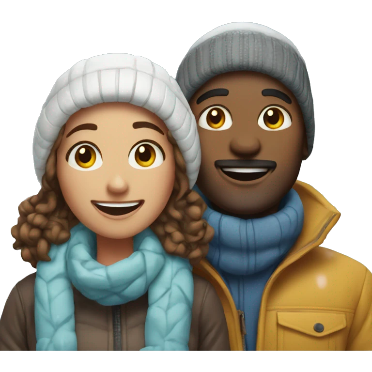 happy couple outdoors in snow emoji