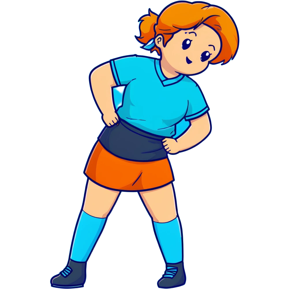 woman wearing teal wrap shirt, blue a-line skirt, light blue knee-high socks emoji
