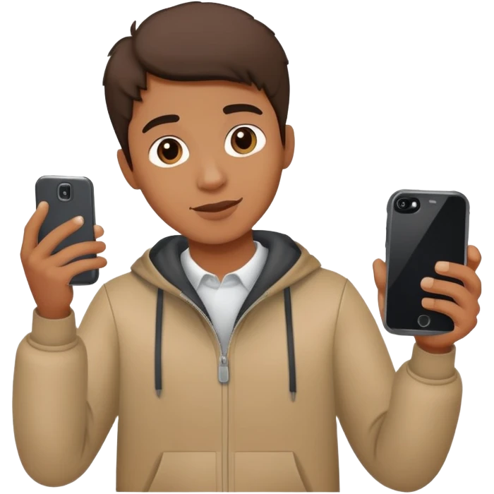 Una hombre joven con su celular en mano grabandose a si mismo emoji
