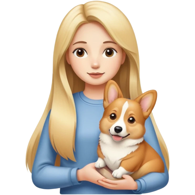 girl with long striaght blond hair hold a corgi emoji