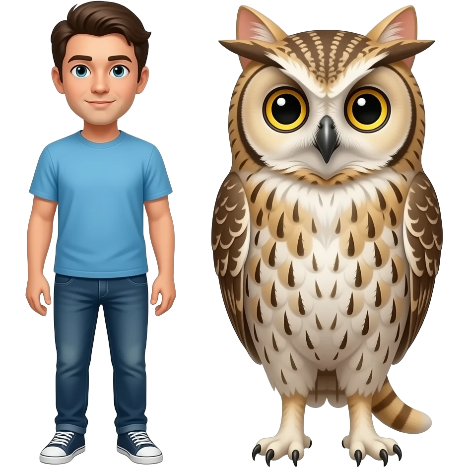 Make me and cat with an owl body remove the person next to the cat head now remove the owl head emoji