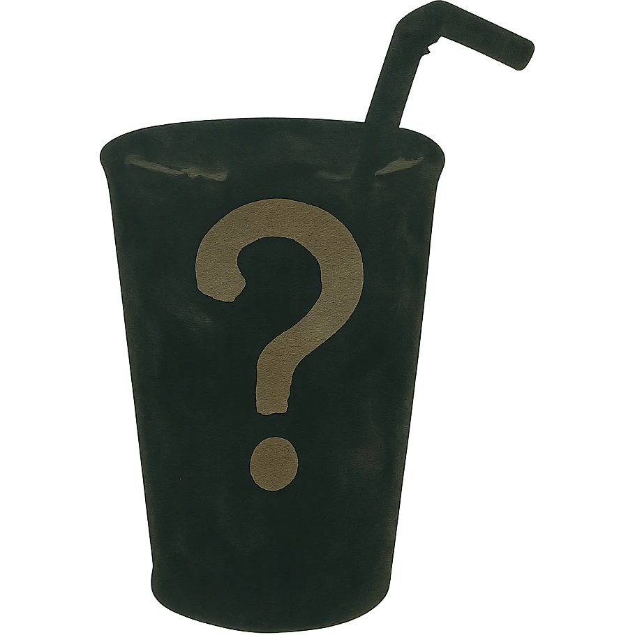 ghibli style silhouette of a glass with a straw covered by a question mark emoji