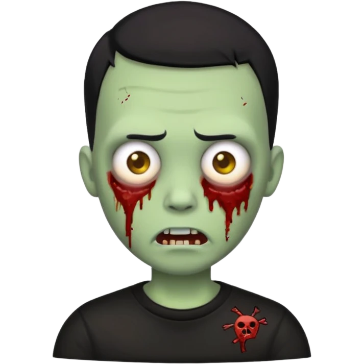 zombie emoji with buzz cut black hair and black t-shirt  emoji