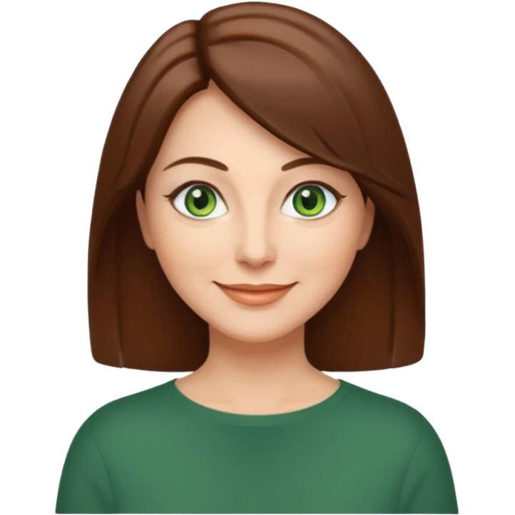 pretty middle age woman with green eyes and shoulder length straight brown hair casual emoji