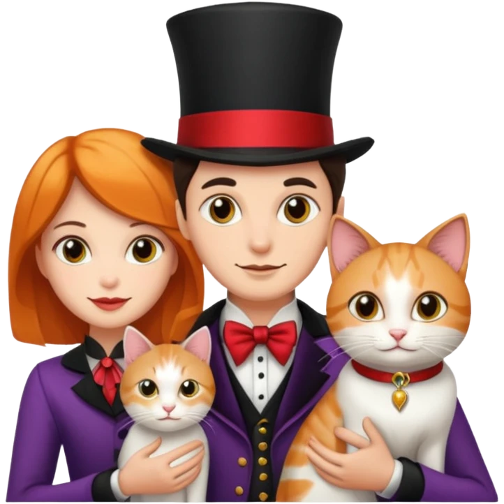 magician couple and their pet cat emoji