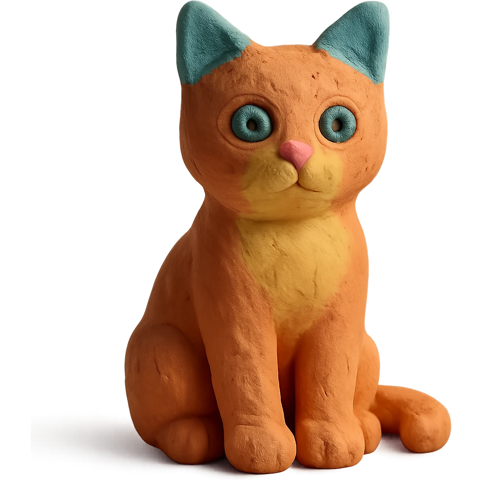 cat sitting, visible fingerprints, soft lighting, matte plasticine claymation style emoji