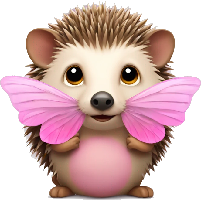 a hedgehog with pink butterfly wings and pink nose emoji