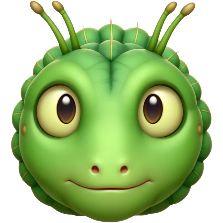 Cinematic Realistic Noble Caterpillar Portrait Emoji, Poised and serene, with a slender, segmented body covered in vivid, detailed green scales accented by subtle natural patterns, and a tiny, focused face with delicate, inquisitive eyes, rendered with lifelike texture and soft natural lighting, high shine, intelligent and delicate, styled with an air of woodland elegance, focused and attentive, soft glowing outline, capturing the essence of a watchful and confident looper caterpillar that appears ready to inch gracefully out of the screen with natural authority! emoji