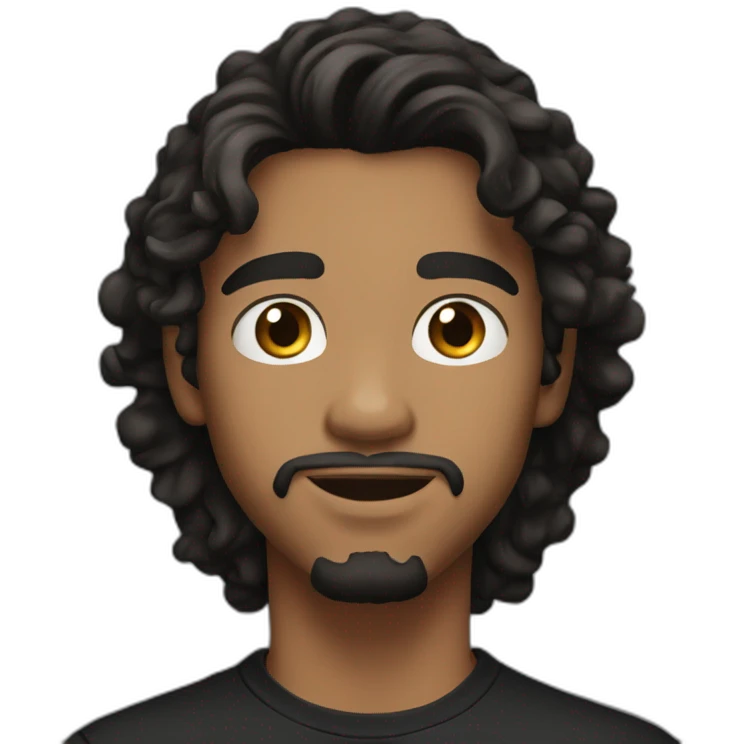 20-year-old man, fair skin, wavy black hair, goatee, dark brown eyes, black t-shirt. emoji