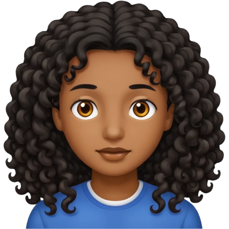 brown soft tone of skin, long curly black hair, brown eyes emoji