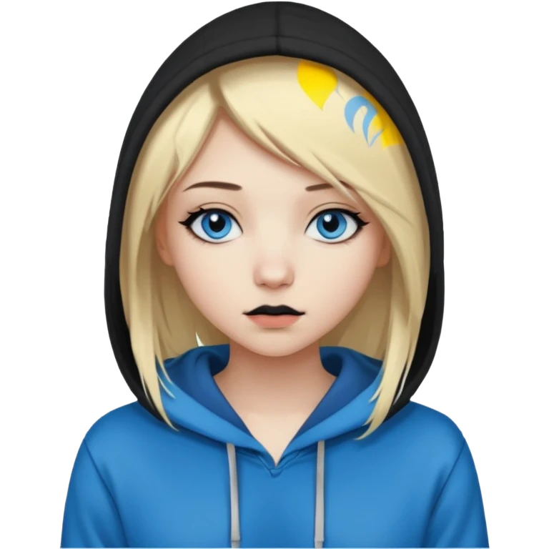 depressives Emo Mädchen, blond, blaue Augen, mit Kapuze, Emo-Stil emoji