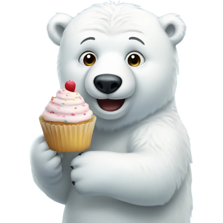 Polar bear holding a cupcake emoji