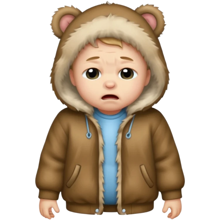 a full body of baby boy wearing fur clothing, crying



















 emoji