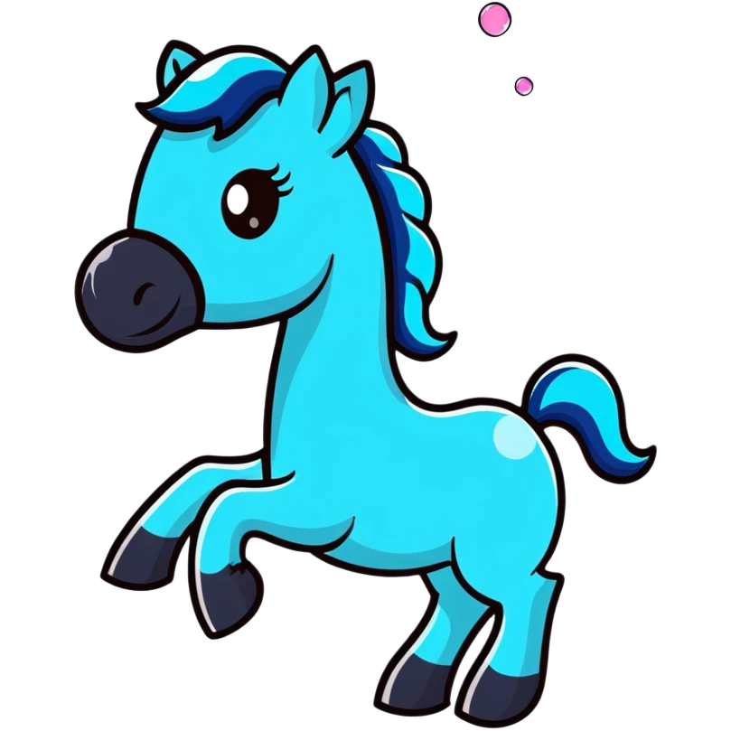 A playful horse composed of transparent bubbles and water droplets, bubbling and glistening emoji