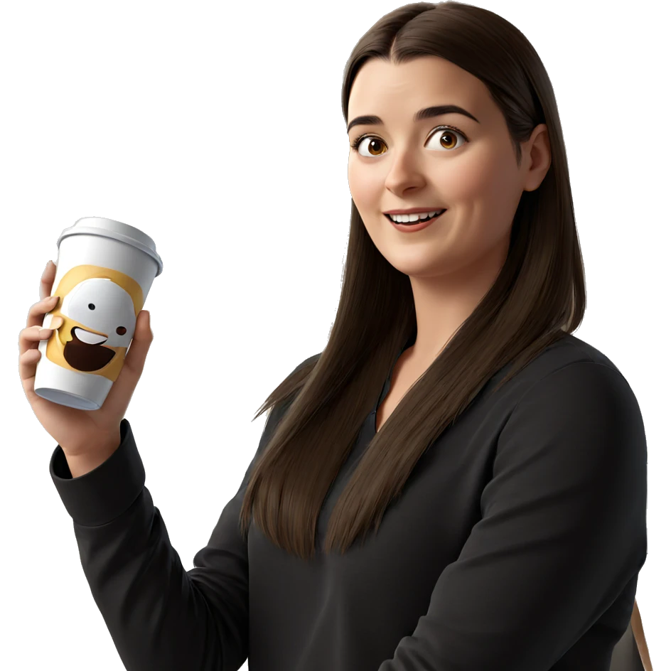 smiling girl with coffee cup emoji