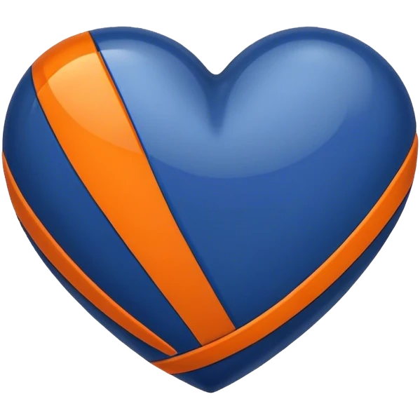 Glossy dark blue heart with straight orange athletic stripes going down the side emoji