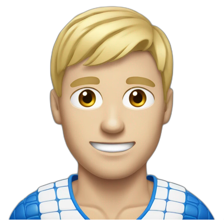 Blonde very short hair man, blue eyes playing padel emoji