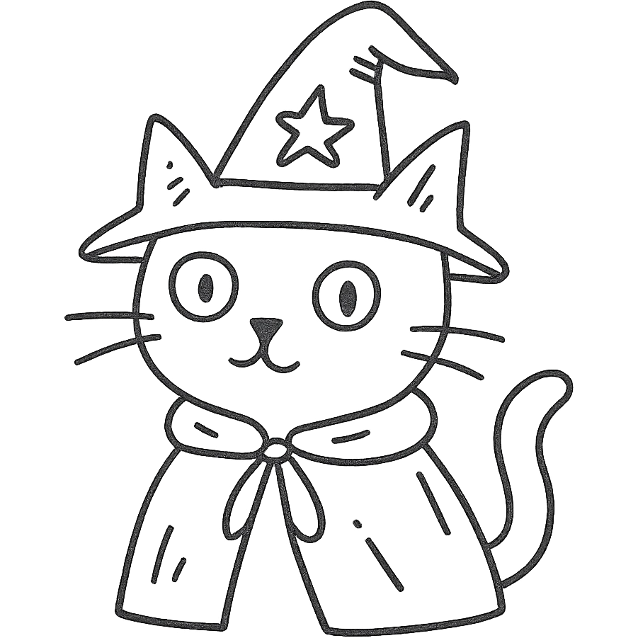 wizard cat hand-drawn outlined icon emoji