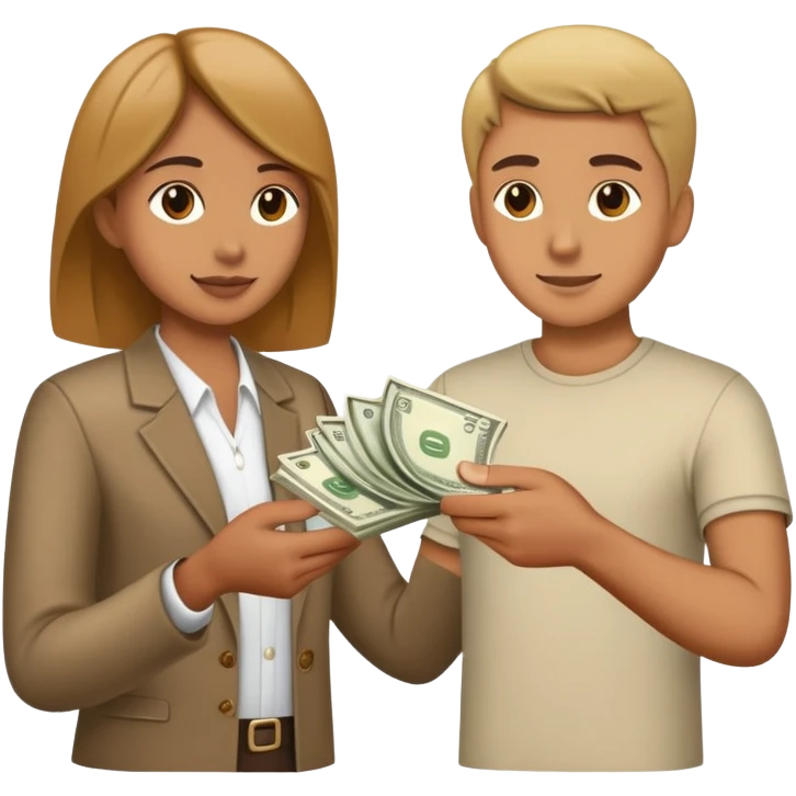 Hand 1, gives Money to other hand with clothes in hand emoji