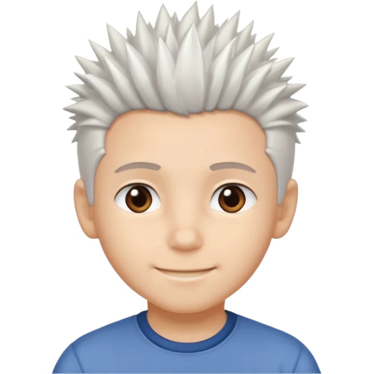 A light-skinned boy with soft, spiky white hair,, brown eyes, and a gentle smile. emoji