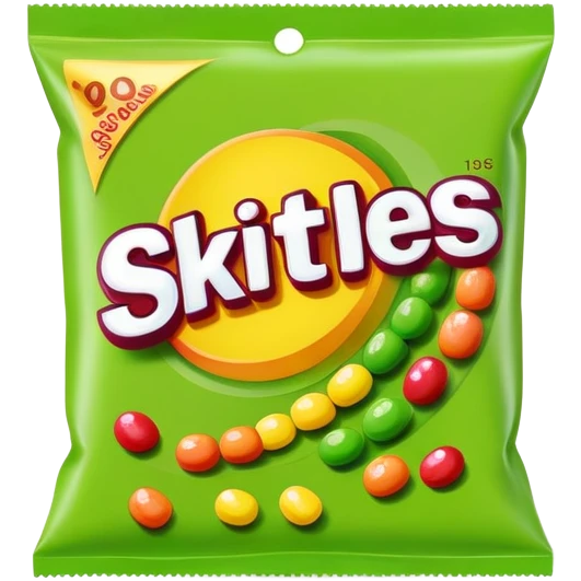 Extremely simple Skittles package design with only green candies, minimalist style emoji
