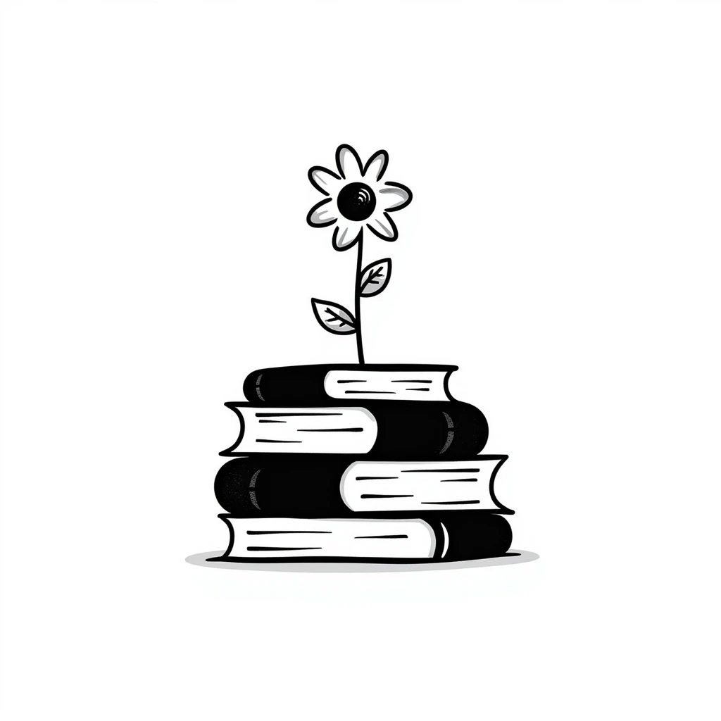 стопка из трех книг и цветок emoji