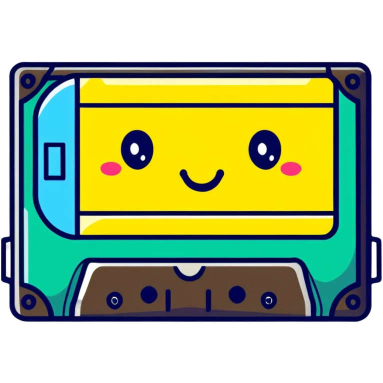 A cute sticker-style cassette tape with a happy face emoji