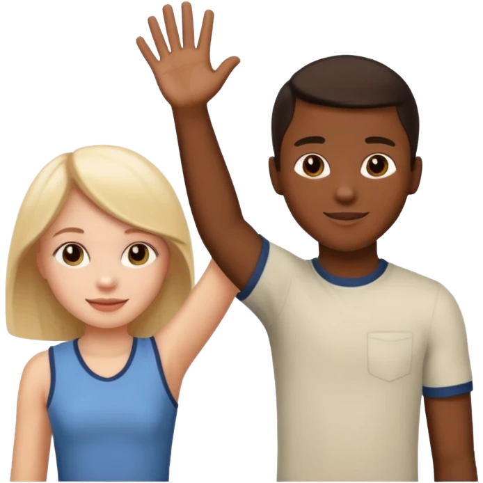 black boy and white girl, giving each other a high five, apple style emoji emoji