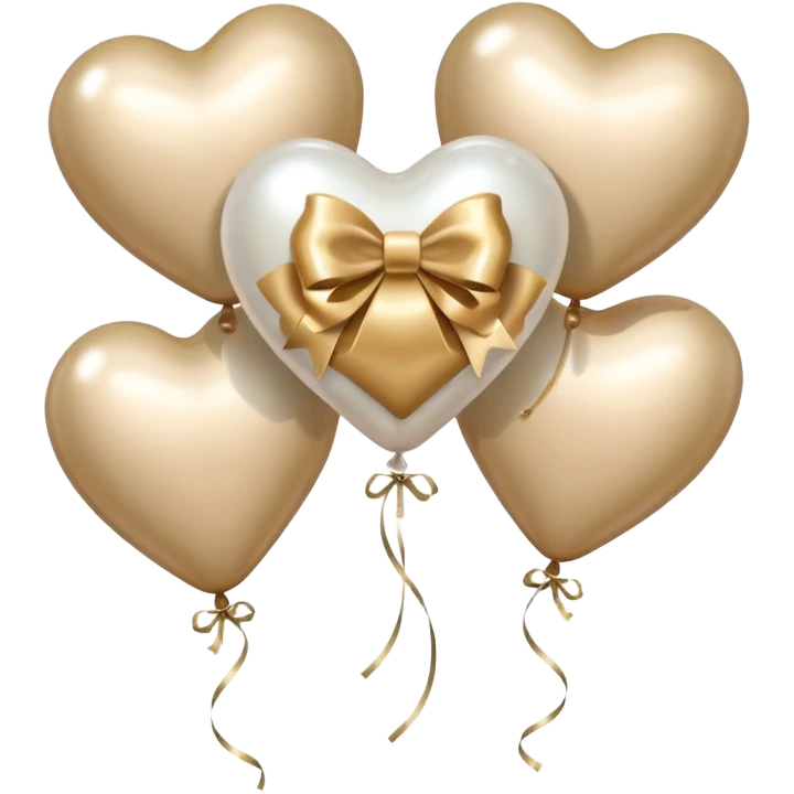 pearl-colored bow and 6 beige  metallic aesthetic heart-shaped balloons emoji