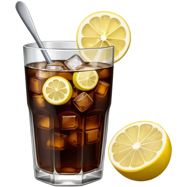 coke with ice and a slice of lemon, with a knife inside to stir emoji