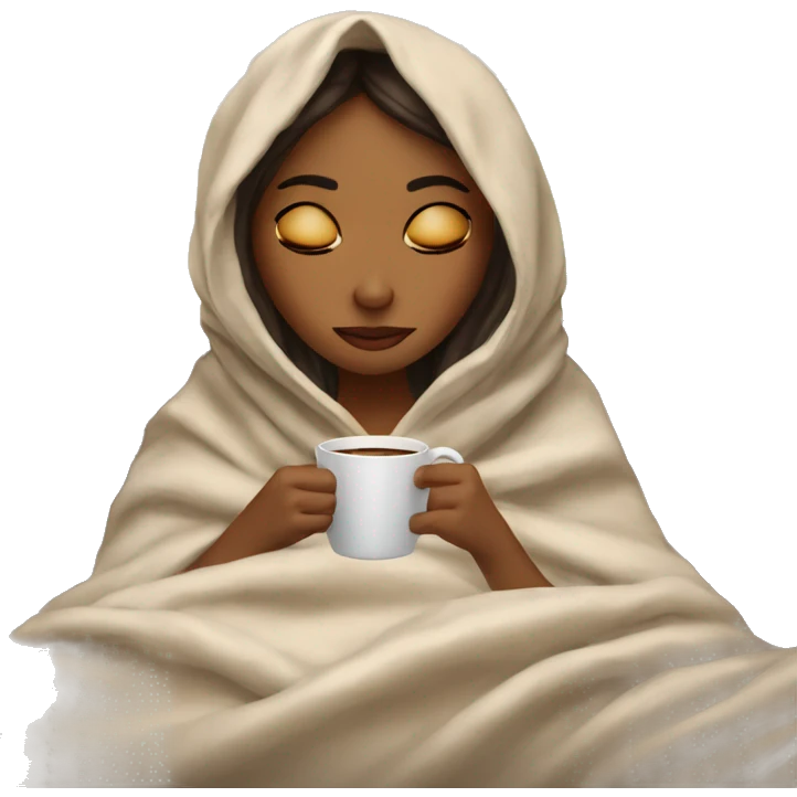 girl inside a blanket sipping coffee eyes closed emoji