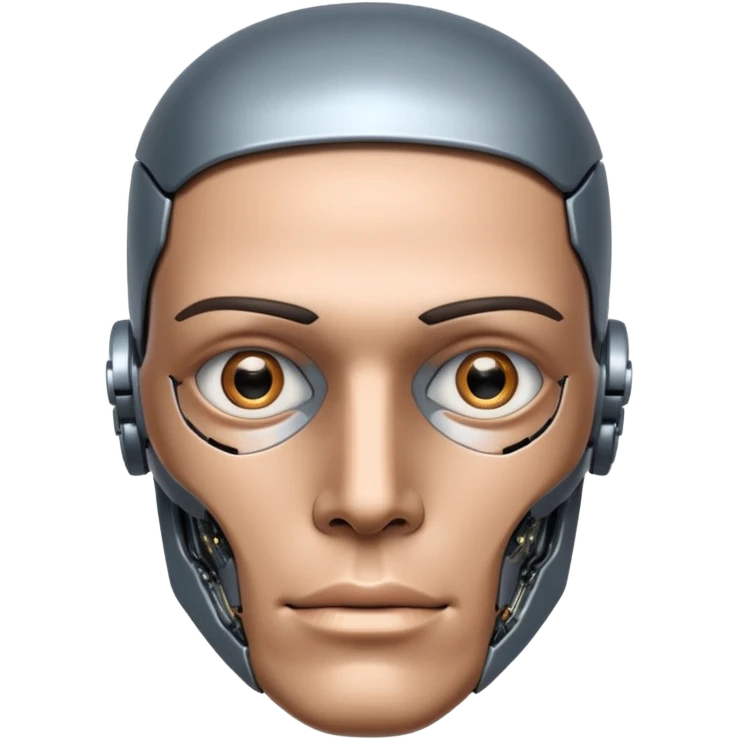 half of a man's face, half of a robot's face emoji