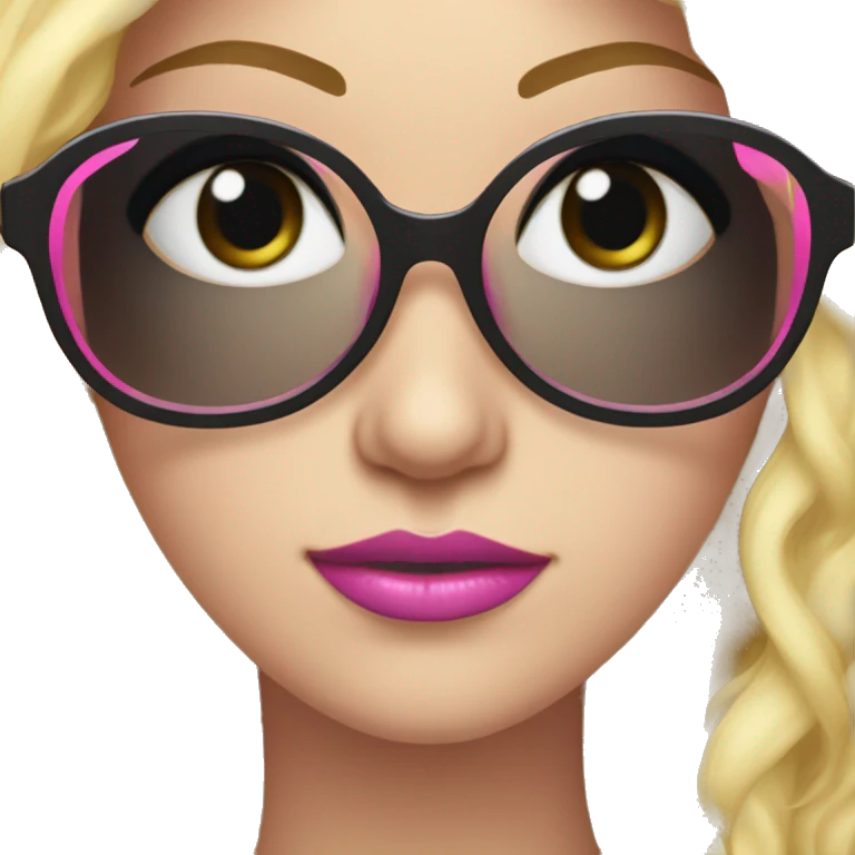 girl with black eyes, long lashes and glases. Pink mouth, long nails emoji