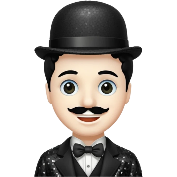 Charlie Chaplin with black hair, black sequin outfit emoji