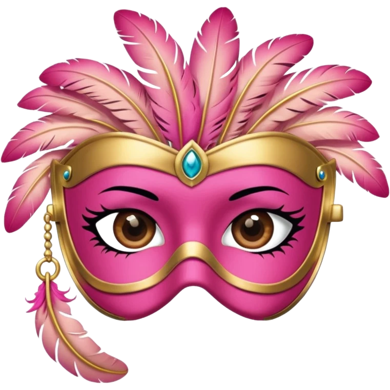 masquerade Pink eye mask with gold trim and small side feather. emoji
