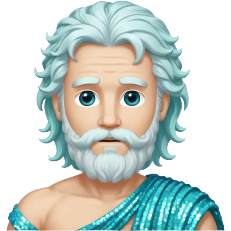 Uranus, God of Air from Roman Deities with long white wavy hair and beard, pale cyan sequin toga emoji