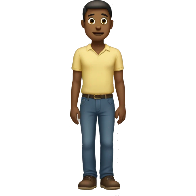 He is standing on his feet and putting his hands on his chest. emoji