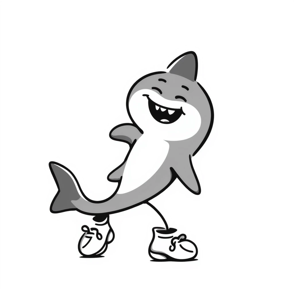 hand-drawn doodle style baby shark with shoes emoji