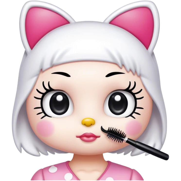  hello Kitty SANRIO holding an eyelash mascara spoolie emoji
