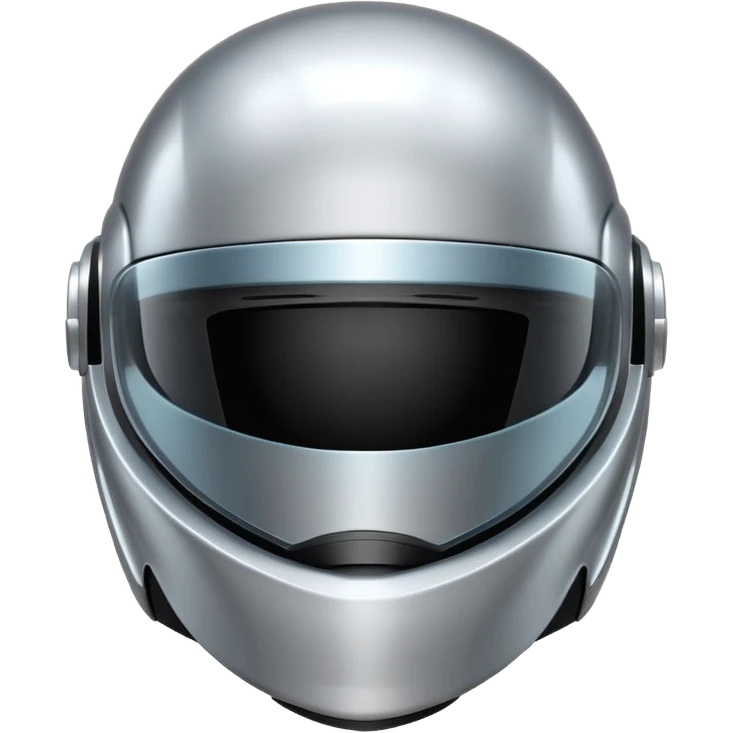 A futuristic helmet emoji made of silver chrome, smooth aerodynamic shape, minimal visor detail, reflective metallic surface, sci-fi aesthetic, iOS emoji style, centered on clean white background emoji