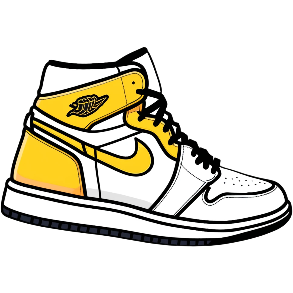 Jordan 1 sneaker, all black with a metallic gold swoosh emoji