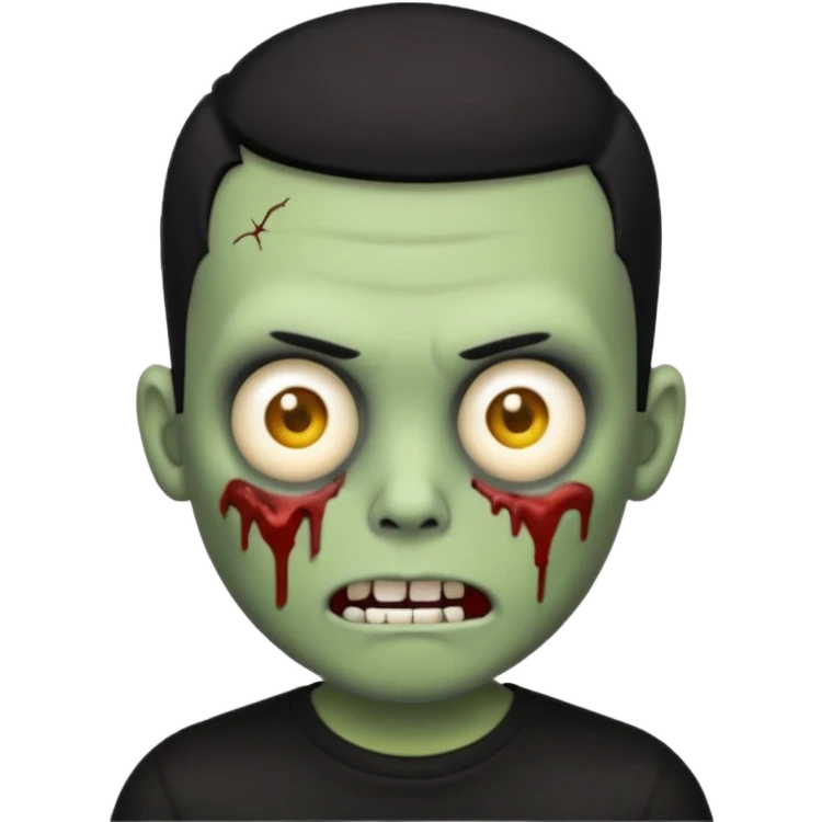zombie emoji with buzz cut black hair and black t-shirt emoji