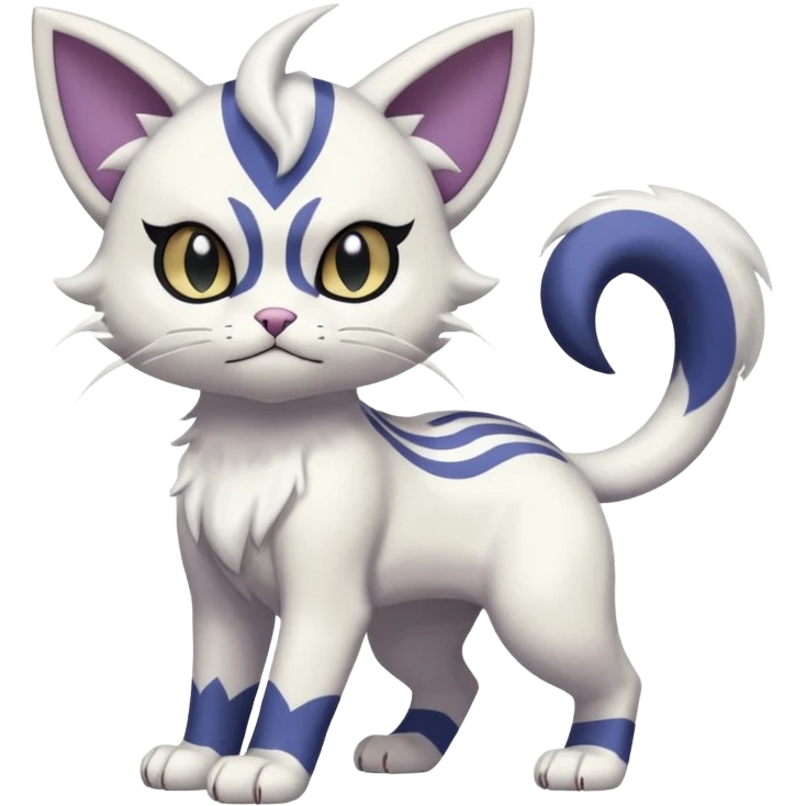 Absol-Purrloin-Meowth-Gatomon-fusion, full body emoji
