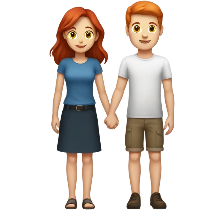 Read head girl and brunette boy holding hands  emoji