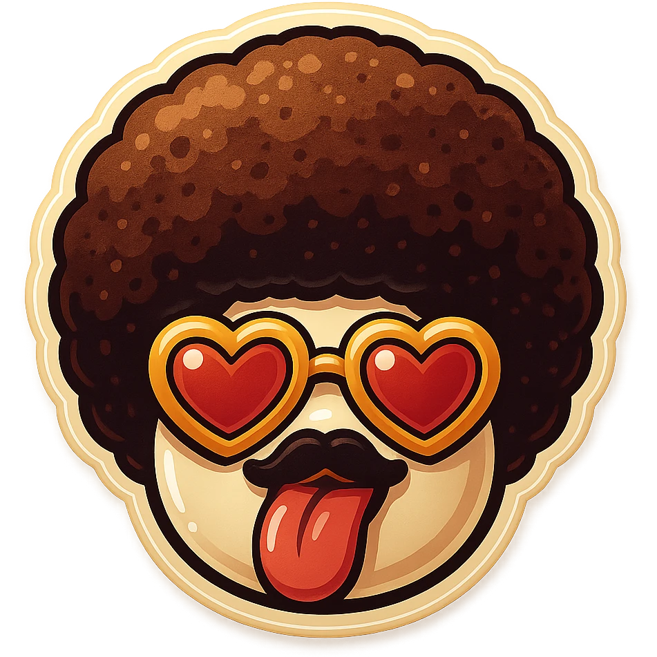 White circle coffee bean face, afro, heart glasses, big heart eyes, tounge rolled out emoji