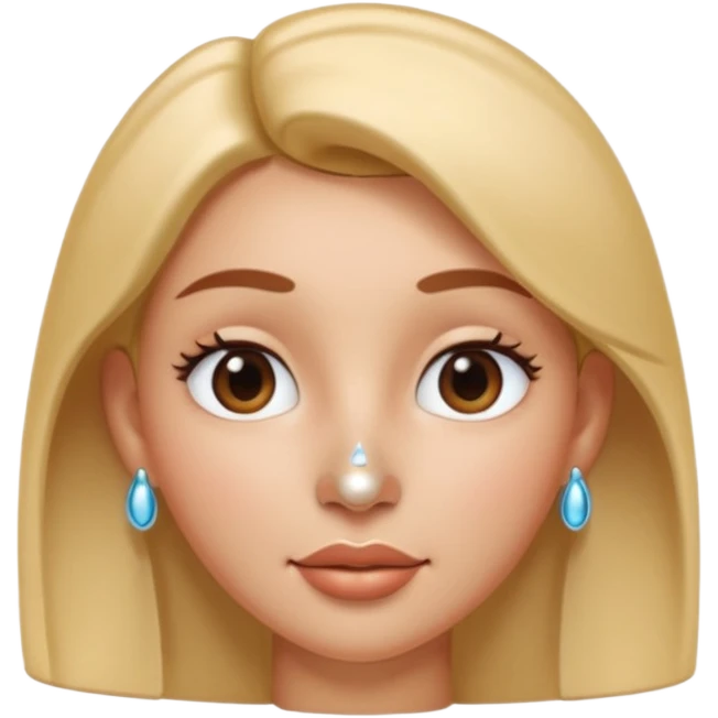 A 3D cartoon woman with a shiny metallic nose pin clearly visible on her left nostril, soft skin tone, Memoji-style lighting. emoji