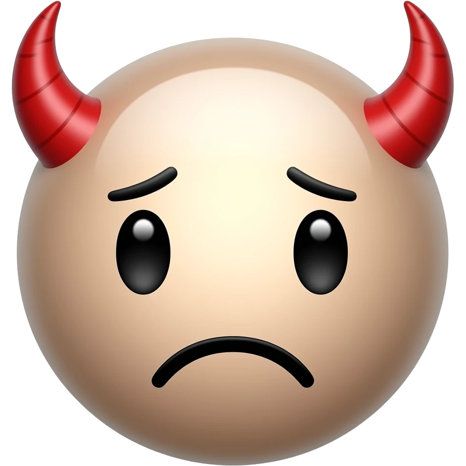 shy emoji but the circle shy emoji not people the round shy emoji and also make the horns red and also add some horns on the head and make the shy emoji look sad emoji