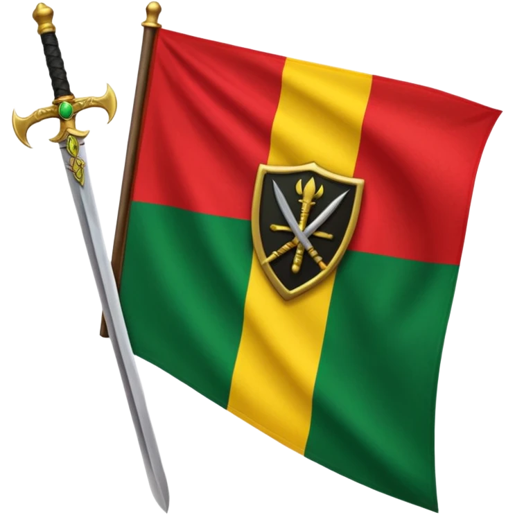 Solaani black green yellow and red heritage flag with African sword crest in the middle  emoji